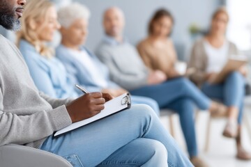 Therapist conducts self-worth session with support group in a calm environment