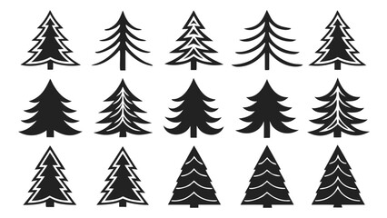 Obraz premium Stylized christmas trees collection evergreen pine
