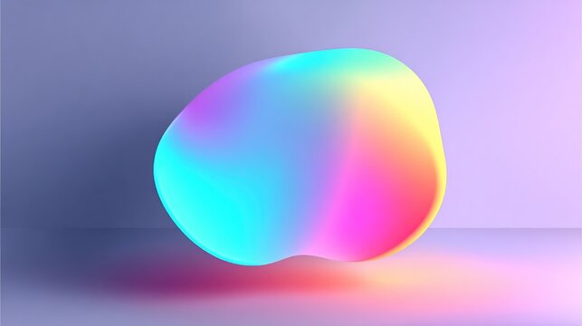 Abstract iridescent blob in soft pastel gradient colors, smooth blurred digital art.
