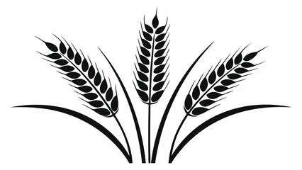 Three black wheat stalks with leaves grain agriculture