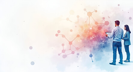 Watercolor Big Data Analysis: Visualizing Dataset Clusters with Pastel Overlays in Stock Photos - Perfect for Presentations with Space for Text