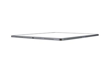 Tablet PC with blank screen isolated on transparent PNG.