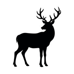 Majestic elk with large antlers upright Line Art Vector illustration