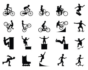 People doing sports and activities silhouette vector set