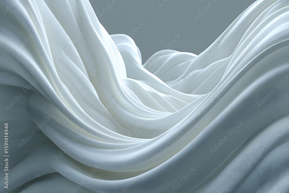 Poster a beautiful abstract image featuring smooth white and light gray waves creating a soft and luxurious