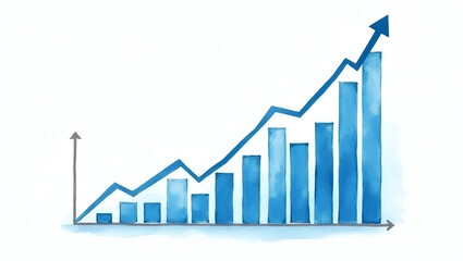 Realistic watercolor illustration of a revenue decline graph with descending blue bars on priority ledger paper under diffused office light in  Photo Stock  Concept  and empty space on the left side