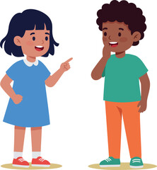 Two children talking and smiling vector illustration of boy and girl in casual clothes