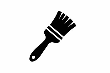 Black silhouette of flat paintbrush with hole in handle isolated on white background symbolizing art and utility