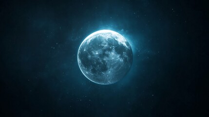 Full Moon Shining Brightly in Dark Outer Space Background with Stars