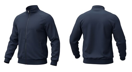 Two navy blue jackets shown from front and back views on white background