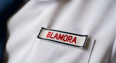 Close-up of a White Uniform with a "BLAMORA" Name Tag, Symbolizing Identity, Professionalism, and Brand Representation.