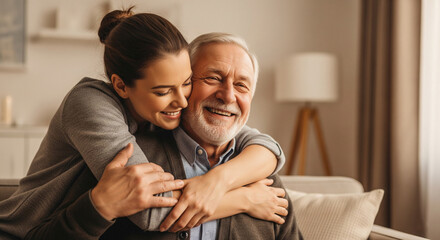 Obraz premium Happy daughter embraces and laughing with her father, showcasing their deep family bond