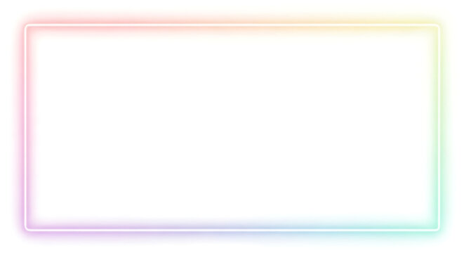 A glowing, rectangular frame with a soft, colorful gradient border, isolated on white.