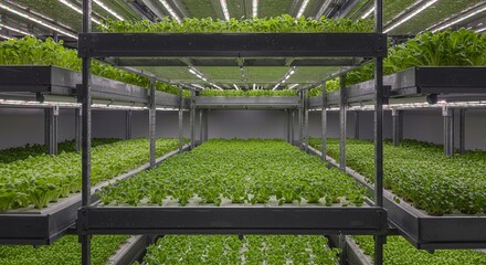 Indoor Hydroponic Farming with Fresh Green Lettuce Growth
