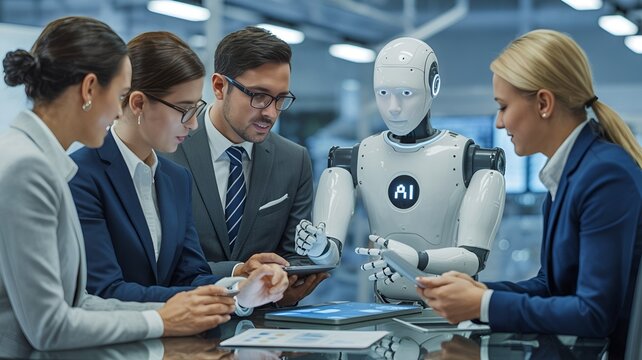 business team working together with AI agent