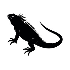 Obraz premium Iguana crawling with spiky back and long tail Line Art Vector illustration