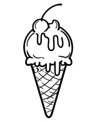 Ice cream cone with cherry, coloring page