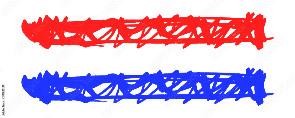 Fototapete Blue and Red Color Strikethrough Marker Lines in Hand Drawn Style for Highlighting and Text Emphasis Isolated on a Transparent or White Background