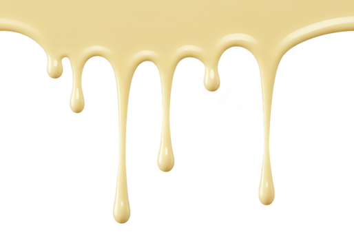 Thick, creamy condensed milk dripping in elegant strands, isolated on a clean transparent background