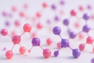 Abstract colorful molecular structure with pink purple spheres intricate pattern design.