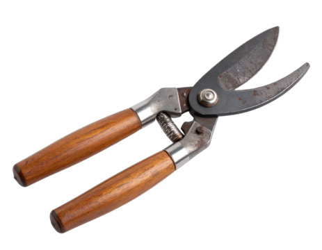  Vintage-Style Bypass Pruners with Wooden Handles, isolated on transparent background PNG