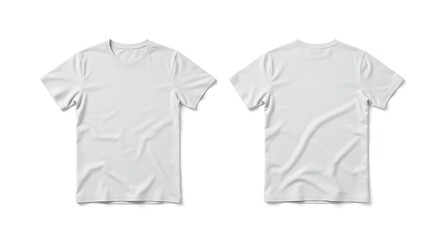 Two white tshirts displayed from front and back on a plain white background