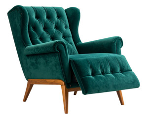 Fototapeta premium Vintage-Inspired Velvet Reclining Chair with Tufted Back, isolated on transparent background PNG