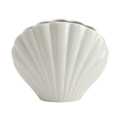 Fototapeta premium Elegant white shell-shaped vase with fluted design on a plain background