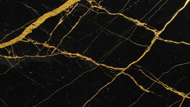 Abstract black marble background featuring dynamic gold veins for luxurious and modern textures.