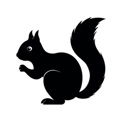 Happy squirrel holding a nut upright Line Art Vector illustration