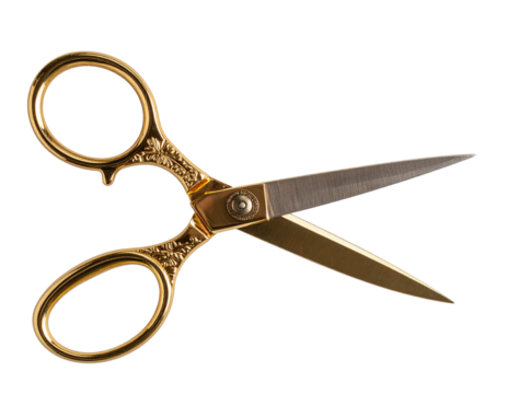 Vintage Gold Crafting Scissors with Ornate Handles, isolated on transparent background PNG