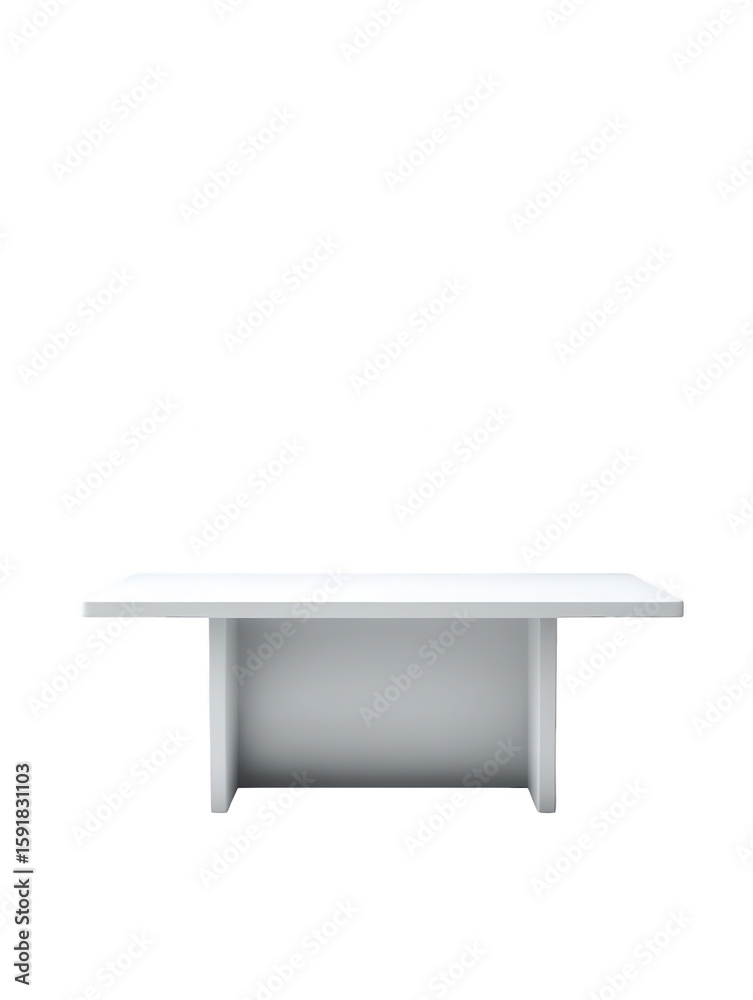 Fototapete A stark white table with a minimalist design set against a solid black background space