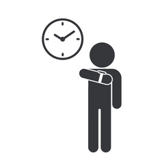 Isolated minimal black label sign for waiting room, featuring an icon of a person checking wristwatch, symbolizing time, patience, and punctuality.