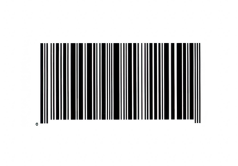 A black and white barcode with a zero symbol, representing product identification and data, isolated on a transparent background