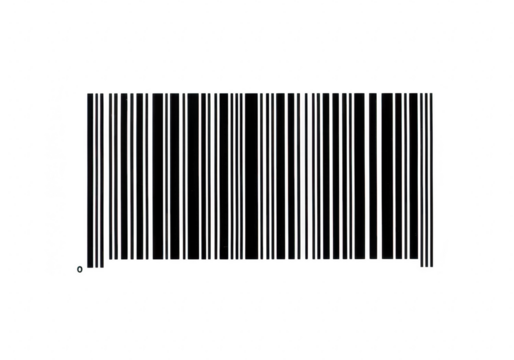 A black and white barcode with a zero symbol, representing product identification and data, isolated on a transparent background