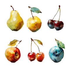Colorful Watercolor Fruit Collection Isolated On White