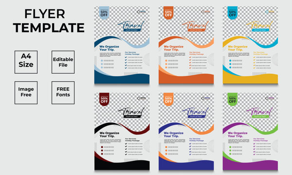 Modern Flyer Template with 6 colour variations. Creative Flyer Design.