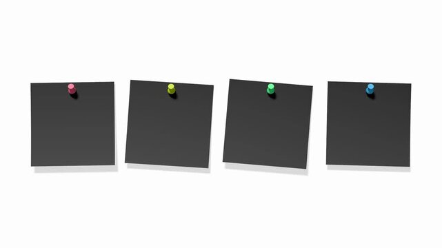 vier schaukelnde schwarze Notizzettel
