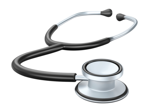 Modern stethoscope laying on transparent surface