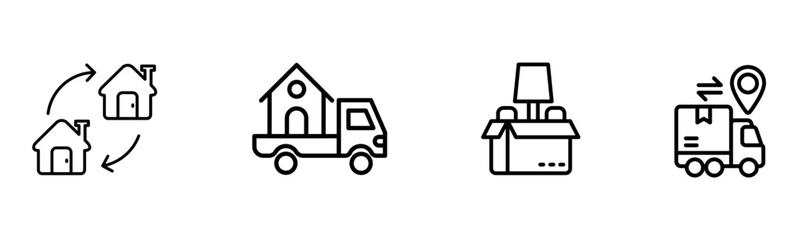 Moving and Relocation Service Icons: House Shifting, Delivery, and Logistics