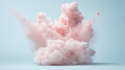 Vibrant pink backdrop bursting into soft cloud, spreading against pastel blue powder for cosmetic visual design