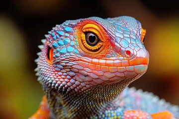 Fototapeta premium Striking portrait of a vibrant lizard showcasing intricate scales and colors