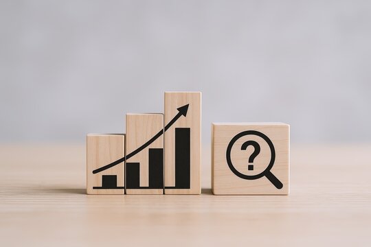 Business growth and success concept with increasing bar graph and question mark.