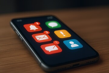 Modern smartphone with colorful notification icons showing messages alerts and social media updates.
