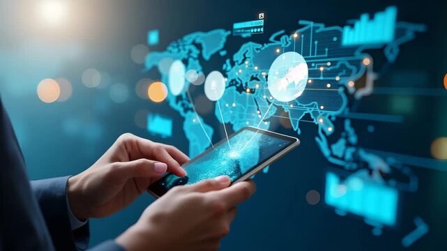 Mitigate Shipping Bottlenecks: Enhance Global Trade with Digital Logistics Platforms for Streamlined Port Operations and Proactive Route Management - Photo Stock Concept with Left Space