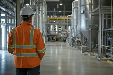 Safety officer conducts detailed safety audit in industrial facility during daylight hours