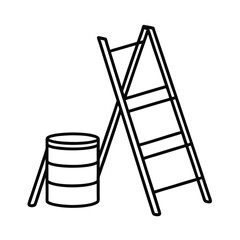 Line art illustration of a foldable step ladder next to a paint can