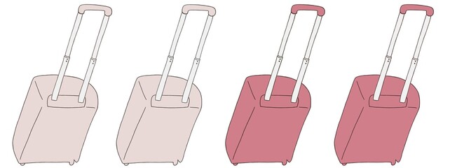 キャリー　旅行　趣味　イラスト　薄いピンク　ピンク　4セット　線画　色違い