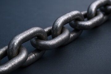 Fototapeta premium Close-up of a Heavy Metal Chain with Large Interlocking Links on Dark Background.