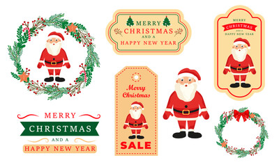 Christmas and New Year's set of Santa Claus on a white background.A collection for printing,banners, brochures, and a website.Vector illustration